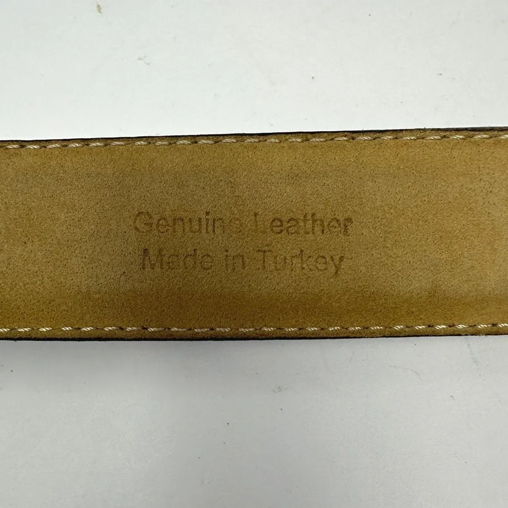 LL Bean Mens Burgundy Leather Belt 42 Solid Brass Buckle Made in Turkey 0VT4731